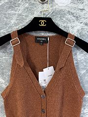 Chanel Knit Sleeveless Cardigan Vest with Adjustable Straps Brown - 3