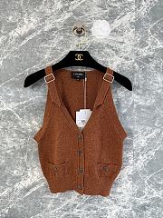 Chanel Knit Sleeveless Cardigan Vest with Adjustable Straps Brown - 2