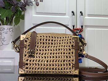 LV Side Trunk MM Natural Tan Raffia M14405 - 23.5x16x8.5cm