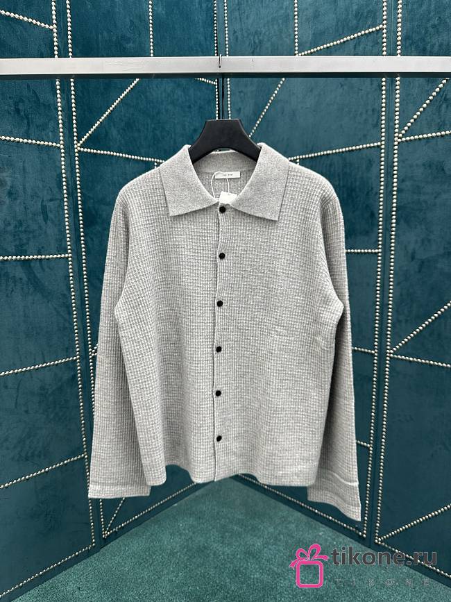 The Row Barkley Waffle Knit Wool and Cashmere Blend Overshirt Gray - 1