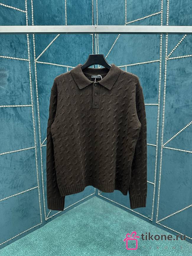 Prada Cable Knit Polo Sweater Brown - 1