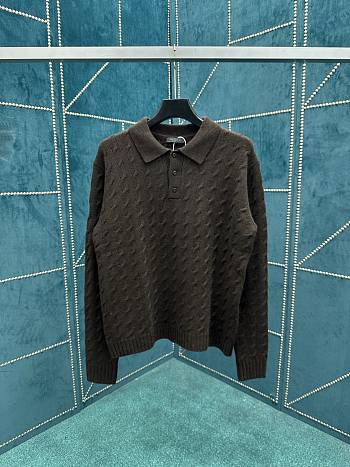 Prada Cable Knit Polo Sweater Brown