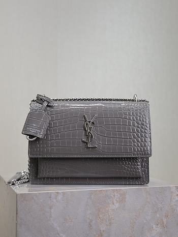 YSL Sunset Medium In Crocodile Embossed Leather Gray - 22x8x16