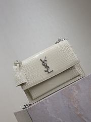 YSL Sunset Medium In Crocodile Embossed Leather White Silver - 22x8x16 - 4
