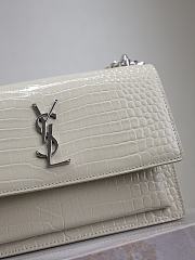 YSL Sunset Medium In Crocodile Embossed Leather White Silver - 22x8x16 - 2