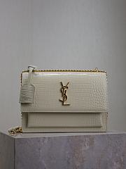 YSL Sunset Medium In Crocodile Embossed Leather White Gold - 22x8x16 - 5