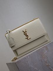 YSL Sunset Medium In Crocodile Embossed Leather White Gold - 22x8x16 - 2