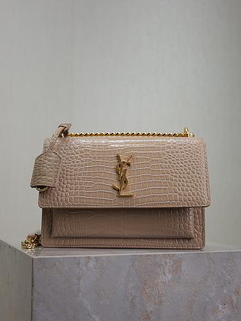 YSL Sunset Medium In Crocodile Embossed Leather Beige Gold - 22x8x16