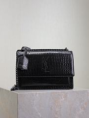 YSL Sunset Medium In Crocodile Embossed Leather Black - 22x8x16 - 2