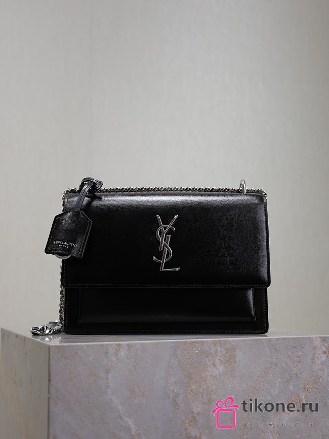 YSL Sunset Medium In Smooth Leather Black Silver - 22x8x16cm - 1