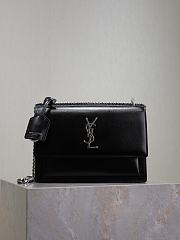 YSL Sunset Medium In Smooth Leather Black Silver - 22x8x16cm - 1