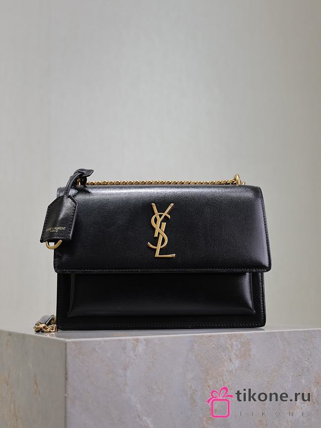 YSL Sunset Medium In Smooth Leather Black Gold - 22x8x16cm - 1