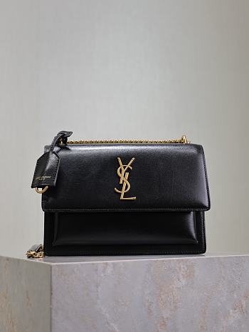 YSL Sunset Medium In Smooth Leather Black Gold - 22x8x16cm