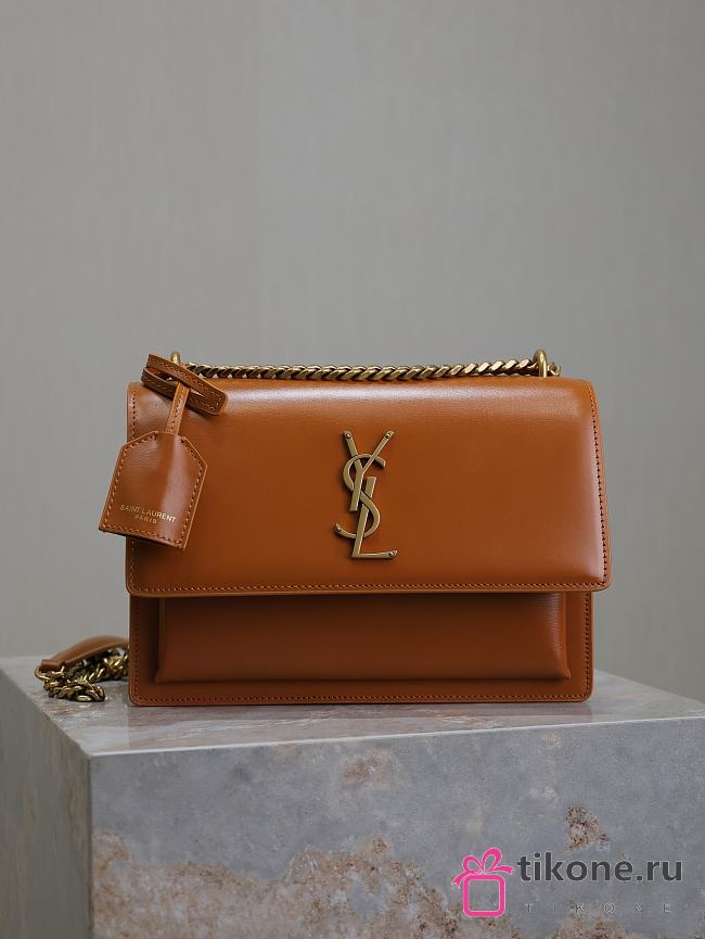 YSL Sunset Medium In Smooth Leather Brown Gold - 22x8x16cm - 1