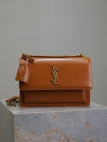 YSL Sunset Medium In Smooth Leather Brown Gold - 22x8x16cm