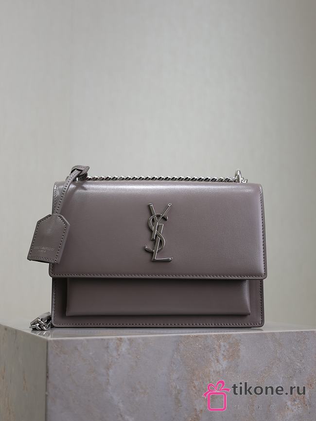 YSL Sunset Medium In Smooth Leather Gray Silver - 22x8x16cm - 1