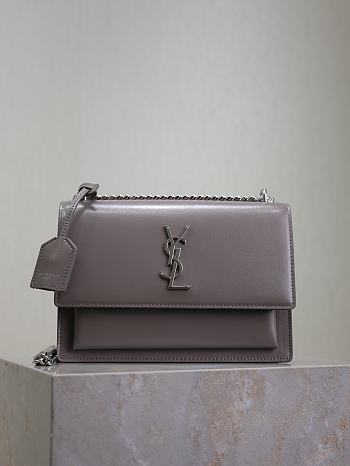 YSL Sunset Medium In Smooth Leather Gray Silver - 22x8x16cm