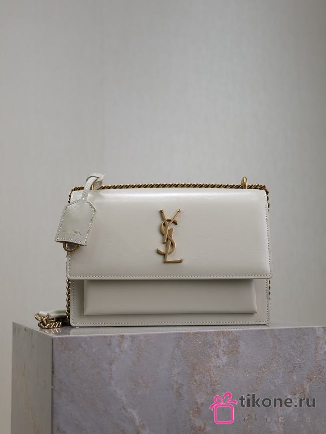 YSL Sunset Medium In Smooth Leather White Gold - 22x8x16cm - 1
