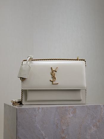 YSL Sunset Medium In Smooth Leather White Gold - 22x8x16cm