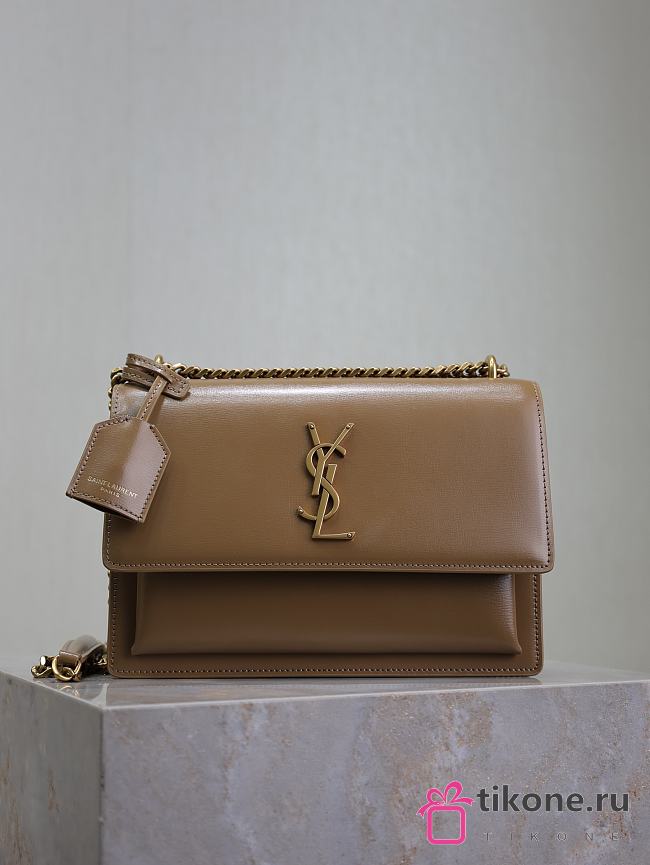 YSL Sunset Medium In Smooth Leather Dark Beige Gold - 22x8x16cm - 1