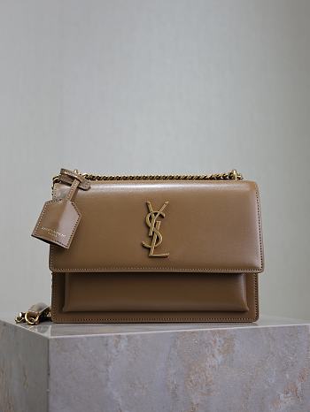 YSL Sunset Medium In Smooth Leather Dark Beige Gold - 22x8x16cm