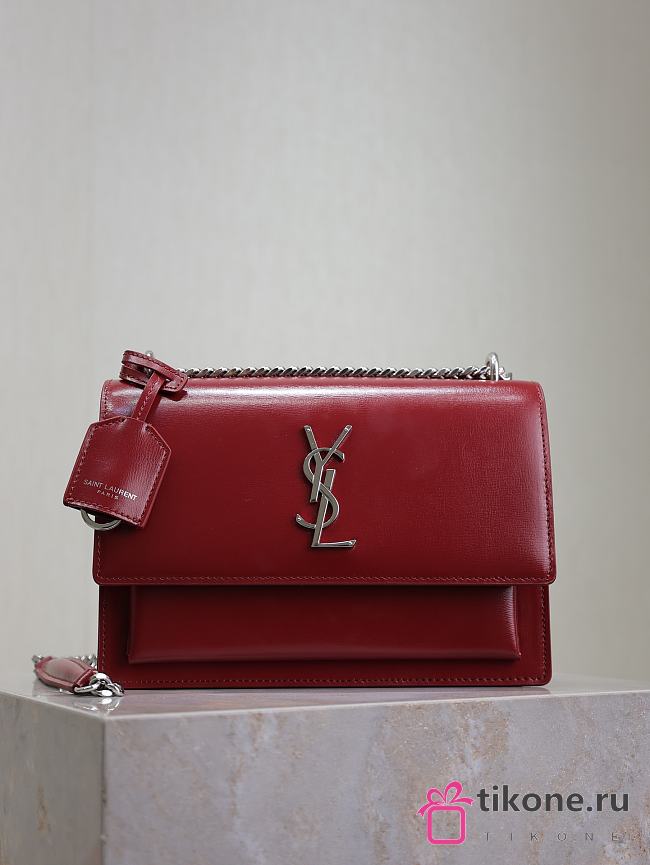 YSL Sunset Medium In Smooth Leather Red Silver - 22x8x16cm - 1