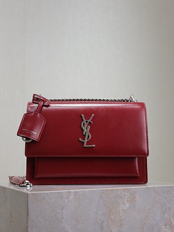 YSL Sunset Medium In Smooth Leather Red Silver - 22x8x16cm