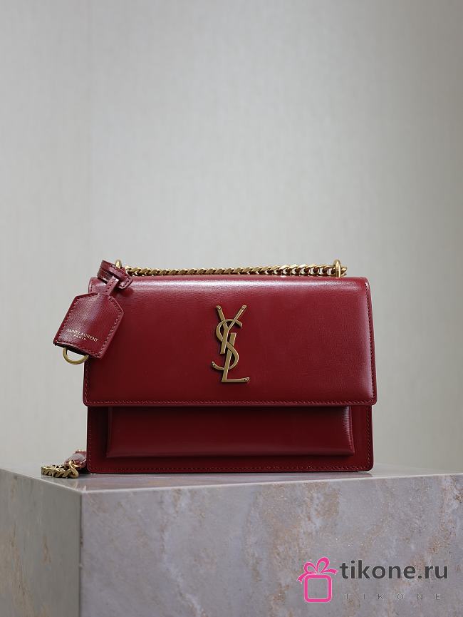 YSL Sunset Medium In Smooth Leather Red Gold - 22x8x16cm - 1