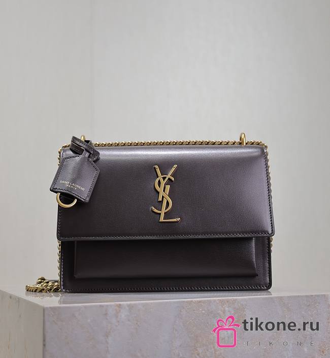 YSL Sunset Medium In Smooth Leather Chocolate - 22x8x16cm - 1