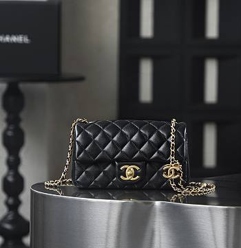 Chanel Mini Flap Bag Shiny Lambskin & Gold Tone Metal Black - 18x13x7cm