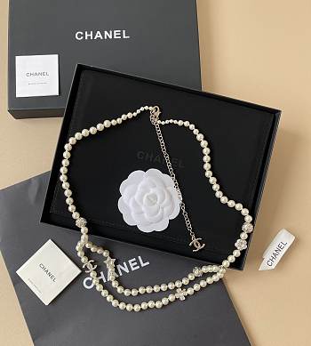 Spring-Summer 2025 Chanel Long Necklace Metal Glass Pearls & Diamantés Gold Pearly White & Multicolor