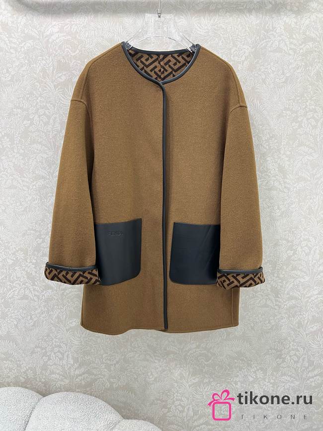 Fendi Reversible FF Coat with Leather Pockets Brown - 1