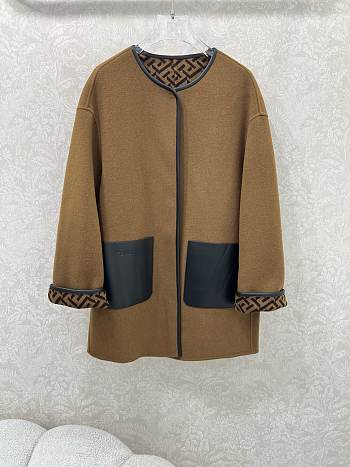 Fendi Reversible FF Coat with Leather Pockets Brown