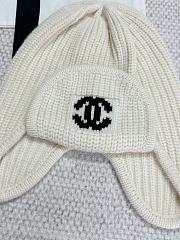 Chanel Knit Earflap Beanie Hat with CC Logo White - 5