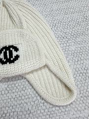 Chanel Knit Earflap Beanie Hat with CC Logo White - 4