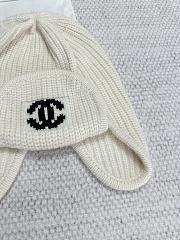 Chanel Knit Earflap Beanie Hat with CC Logo White - 3