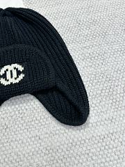 Chanel Knit Earflap Beanie Hat with CC Logo Black - 3