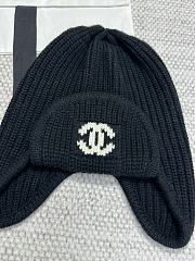 Chanel Knit Earflap Beanie Hat with CC Logo Black - 6