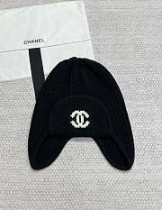Chanel Knit Earflap Beanie Hat with CC Logo Black - 1