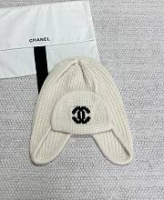 Chanel Knit Earflap Beanie Hat with CC Logo White - 1