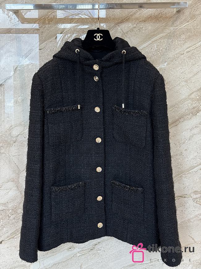 Chanel Hooded Tweed Jacket Black - 1