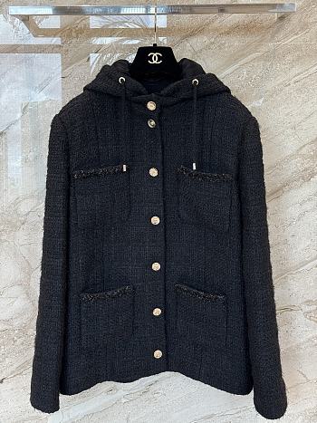 Chanel Hooded Tweed Jacket Black