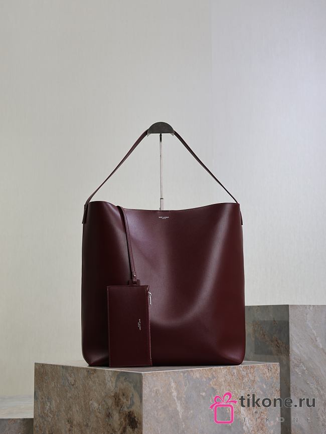 YSL Bold Hobo Bag In Smooth Leather Burgundy - 37x42x16cm - 1