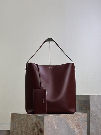 YSL Bold Hobo Bag In Smooth Leather Burgundy - 37x42x16cm