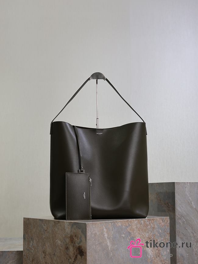 YSL Bold Hobo Bag In Smooth Leather Khaki - 37x42x16cm - 1