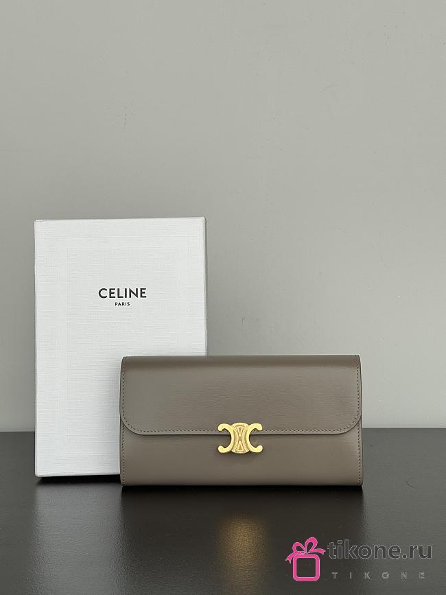 Celine Large Triomphe Wallet In Shiny Calf Leather Gray - 19x10x3cm - 1