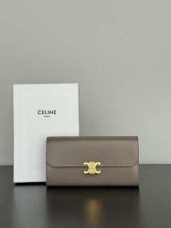 Celine Large Triomphe Wallet In Shiny Calf Leather Gray - 19x10x3cm