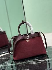 Prada Buckle Medium Suede Bag With Belt Burgundy 1BA434 - 32x23x11cm - 5
