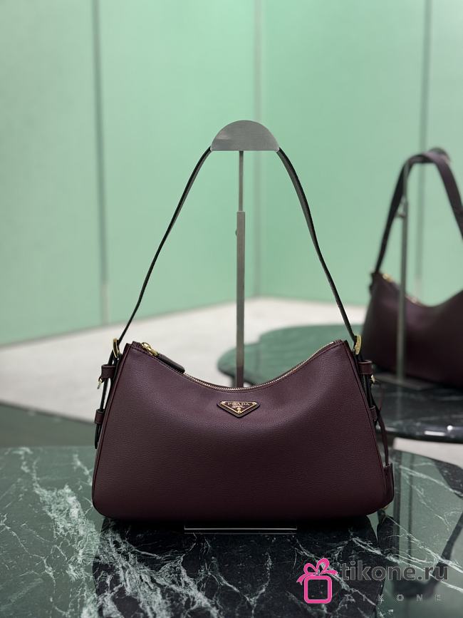 Prada Aimee Medium Leather Shoulder Bag Burgundy 1BC229 - 31x18x10cm - 1