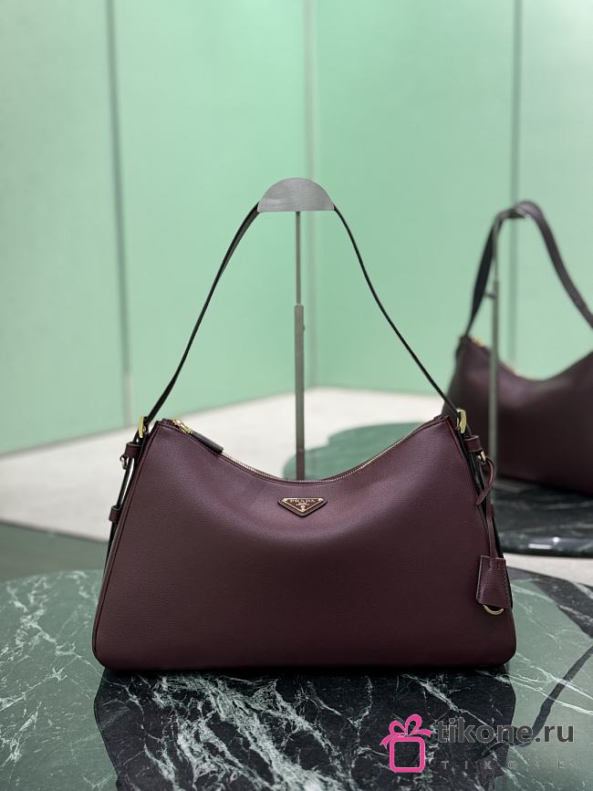 Prada Aimee Large Leather Shoulder Bag Burgundy 1BC228 - 39x23x12cm - 1